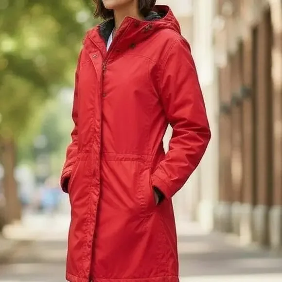 L.L. Bean Winter Warmer Insulated Hooded Coat XL Reg. Red Zip & Snap Closure - Picture 1 of 12
